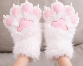 Manoplas de peluche con forma de pata / Guantes de cosplay de suave piel sintética, accesorios de anime