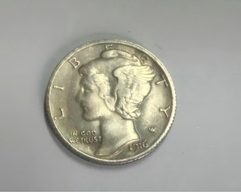 1916 D Mercury Dime First Year Issue Low Mintage Silver Coin Collectible 1pc