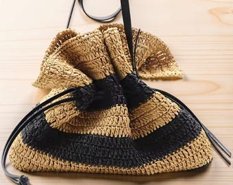 Torebka typu bucket z rafii w paski, torebka na ramię robiona na szydełku, włoska torebka letnia ze ściągaczem, luźna torebka w stylu śródziemnomorskim, prezent na wakacje