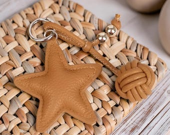 Colgante de bolso de piel con forma de estrella, colgante celestial acolchado para bolso, amuleto de la suerte con nudo de puño de mono, regalo para el Día de la Madre, 5 colores.