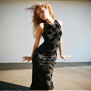 Black Floral Burnout Maxi Dress, Sleeveless Devoré Evening Gown