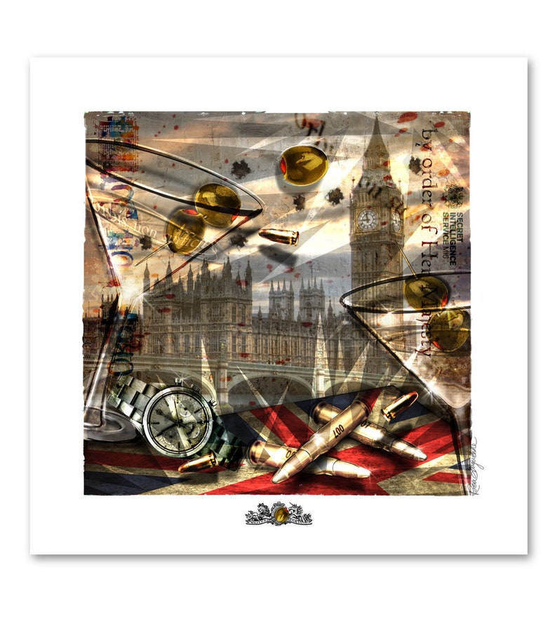 007 Bond inspired London MI6, Martini Fine Art Print, Rolex Thames Bullets Fine Art Print 2 Sizes image 1