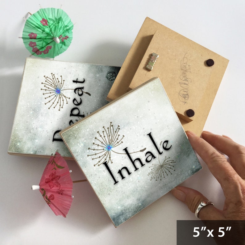 Inhale Exhale Repeat, SET of 3 art tiles, choice of 2 sizes, sweet gift image 6