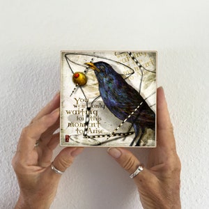 Blackbird Crow Martini Art 5 x 5 Art Block, Wall Tile, You Were Only Waiting, Fab Four, memorabilia image 3