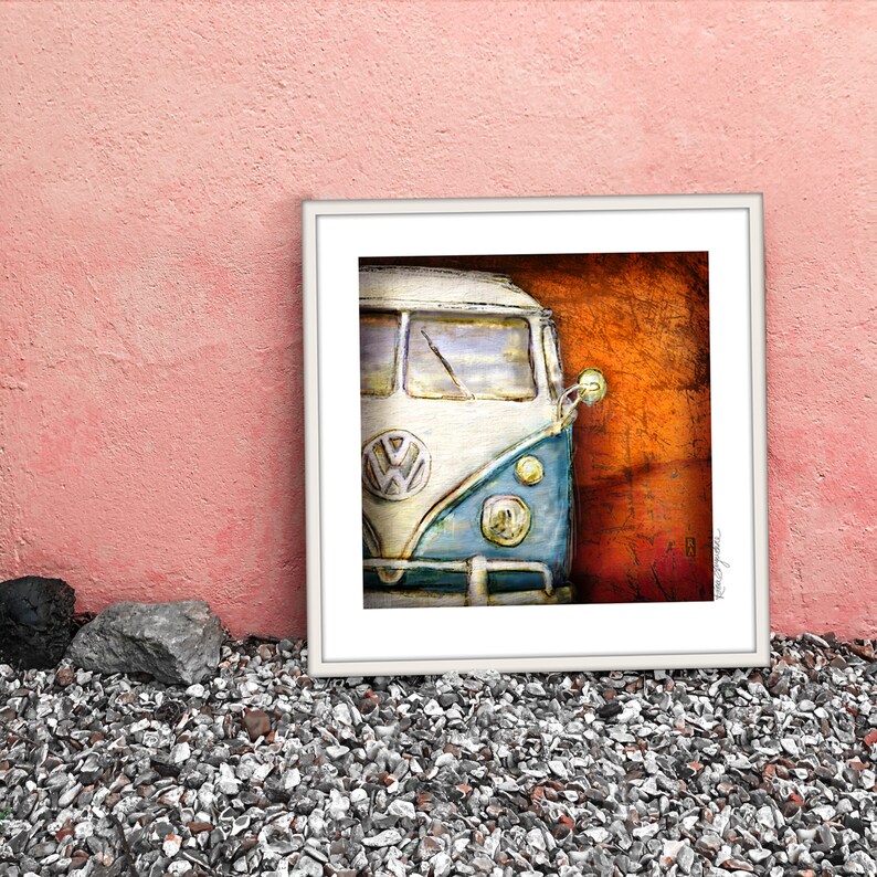 Retro Bus Blue on Rust Fine Art Print image 6