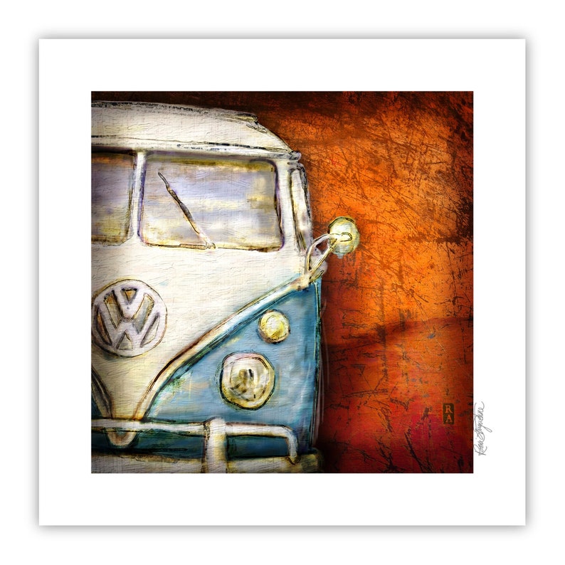 Retro Bus Blue on Rust Fine Art Print image 2