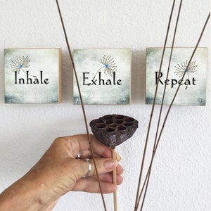 Inhale Exhale Repeat, SET of 3 art tiles, choice of 2 sizes, sweet gift image 1