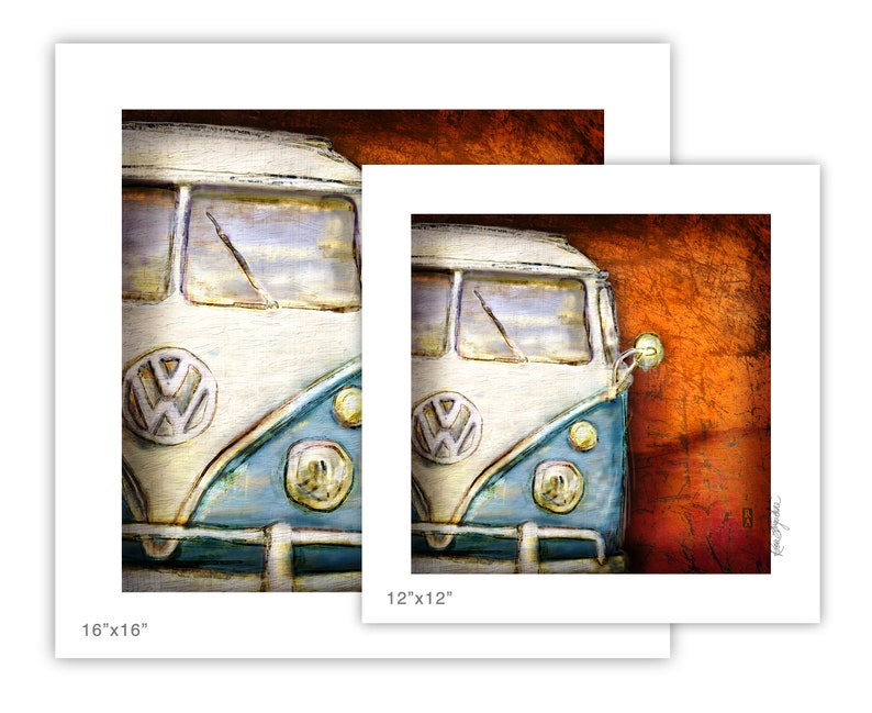 Retro Bus Blue on Rust Fine Art Print image 5