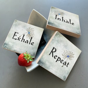 Inhale Exhale Repeat, SET of 3 art tiles, choice of 2 sizes, sweet gift image 10