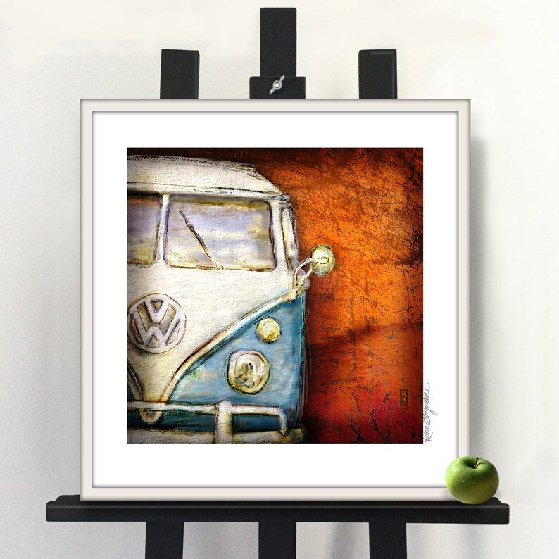 Retro Bus Blue on Rust Fine Art Print image 3