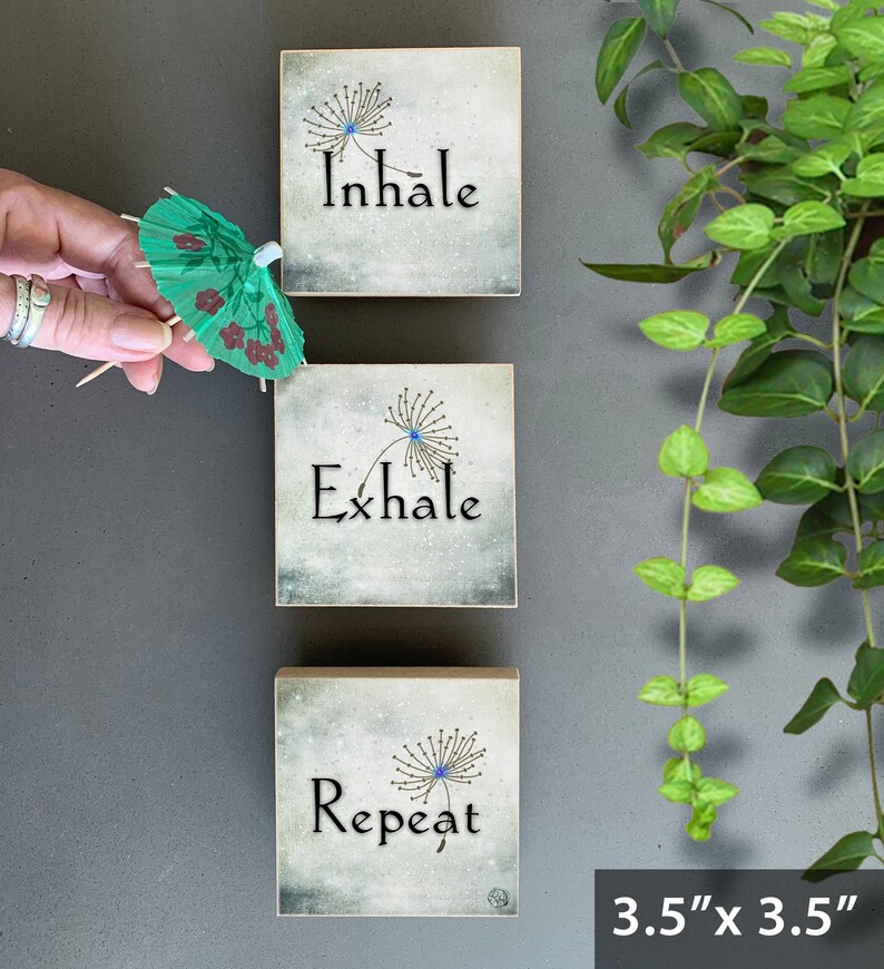 Inhale Exhale Repeat, SET of 3 art tiles, choice of 2 sizes, sweet gift 3.5 x 3.5 inches