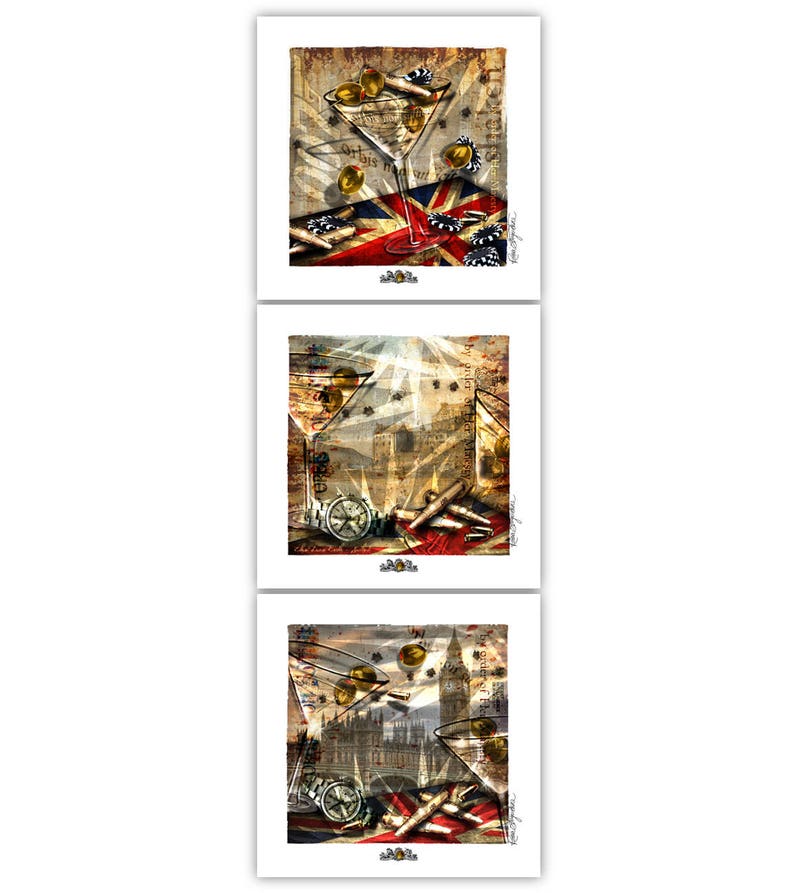 007 James Bond Martini Prints Triple Set Collector's Etsy