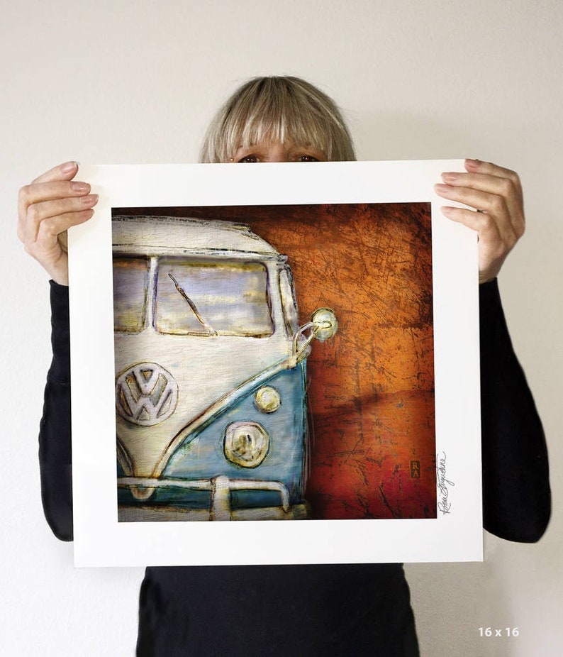 Retro Bus Blue on Rust Fine Art Print image 4