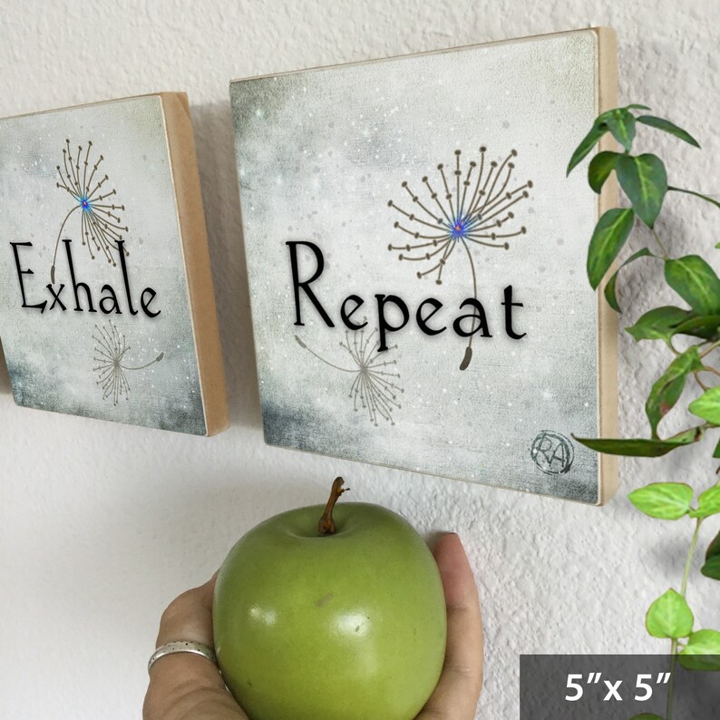 Inhale Exhale Repeat, SET of 3 art tiles, choice of 2 sizes, sweet gift 5 x 5 inches