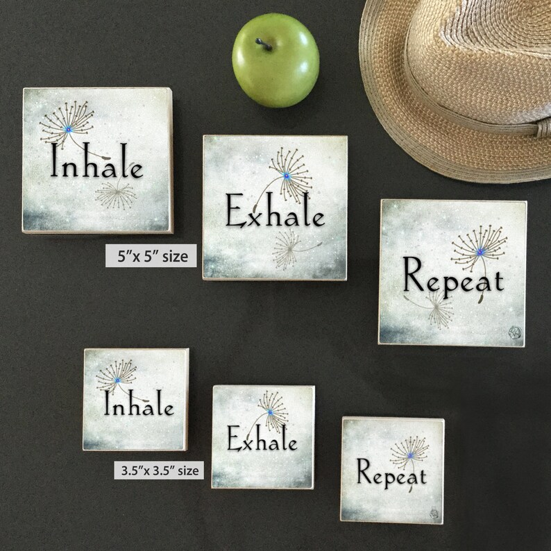 Inhale Exhale Repeat, SET of 3 art tiles, choice of 2 sizes, sweet gift image 8