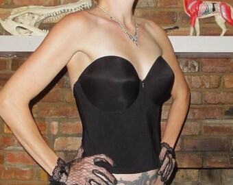 Vintage Black Sheer Lace Body Girdle 38 C shapewear rockabilly pinup retro mad men 1980s boudoir pin up lingerie bettie page goth glam