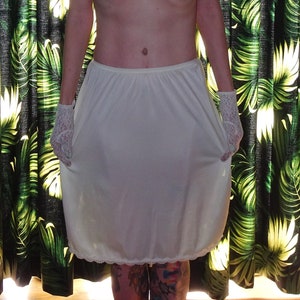 Vintage White Shadowline Half Slip L pinup retro lace undergarment 1970's slip skirt