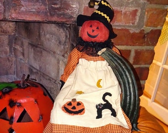 Vintage Primitive Pumpkin Witch Doll