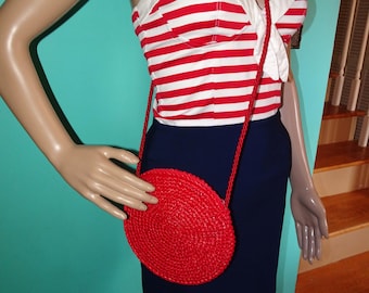 Vintage Red Woven Circle Purse