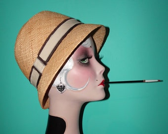 Vintage Ivory Sun Hat pinup retro rockabilly flapper gatsby derby beach