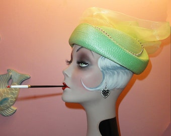 Vintage Ivory Sun Hat pinup retro rockabilly flapper gatsby derby beach