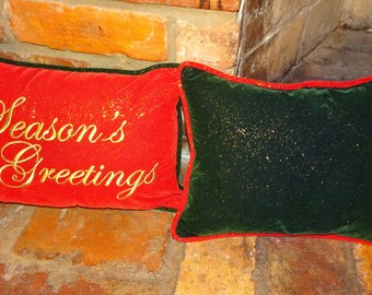 Vintage Red & Green Pair of Christmas Pillows