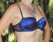 Vintage Royal Blue Jezebel Shelf Bra 36 C push up retro Pin Up rockabilly gift for her cleavage boudoir lingerie bettie page lace mad men