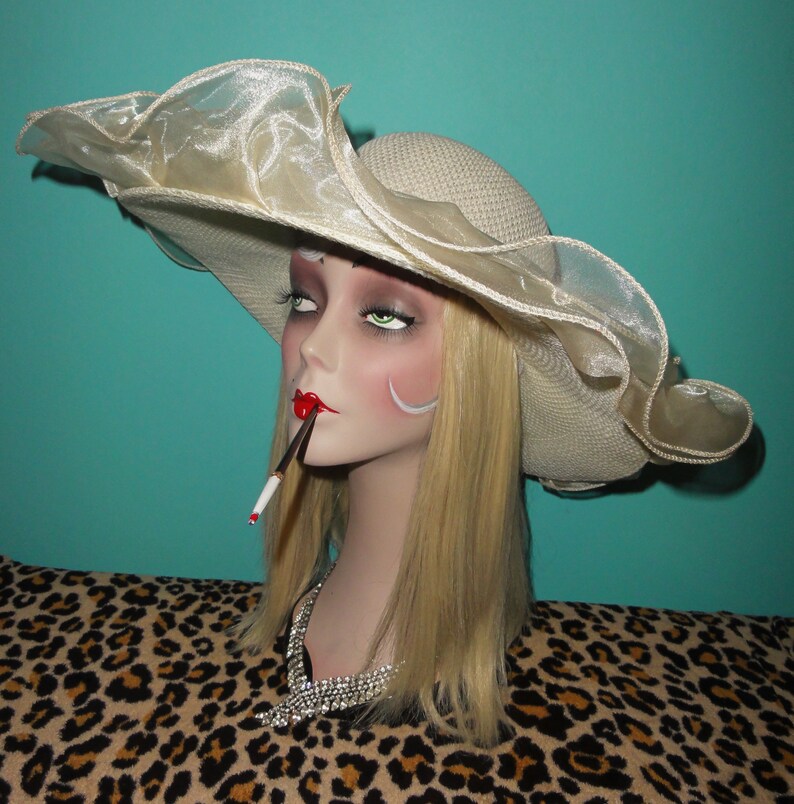 Vintage Ivory Sun Hat pinup retro rockabilly flapper gatsby derby beach