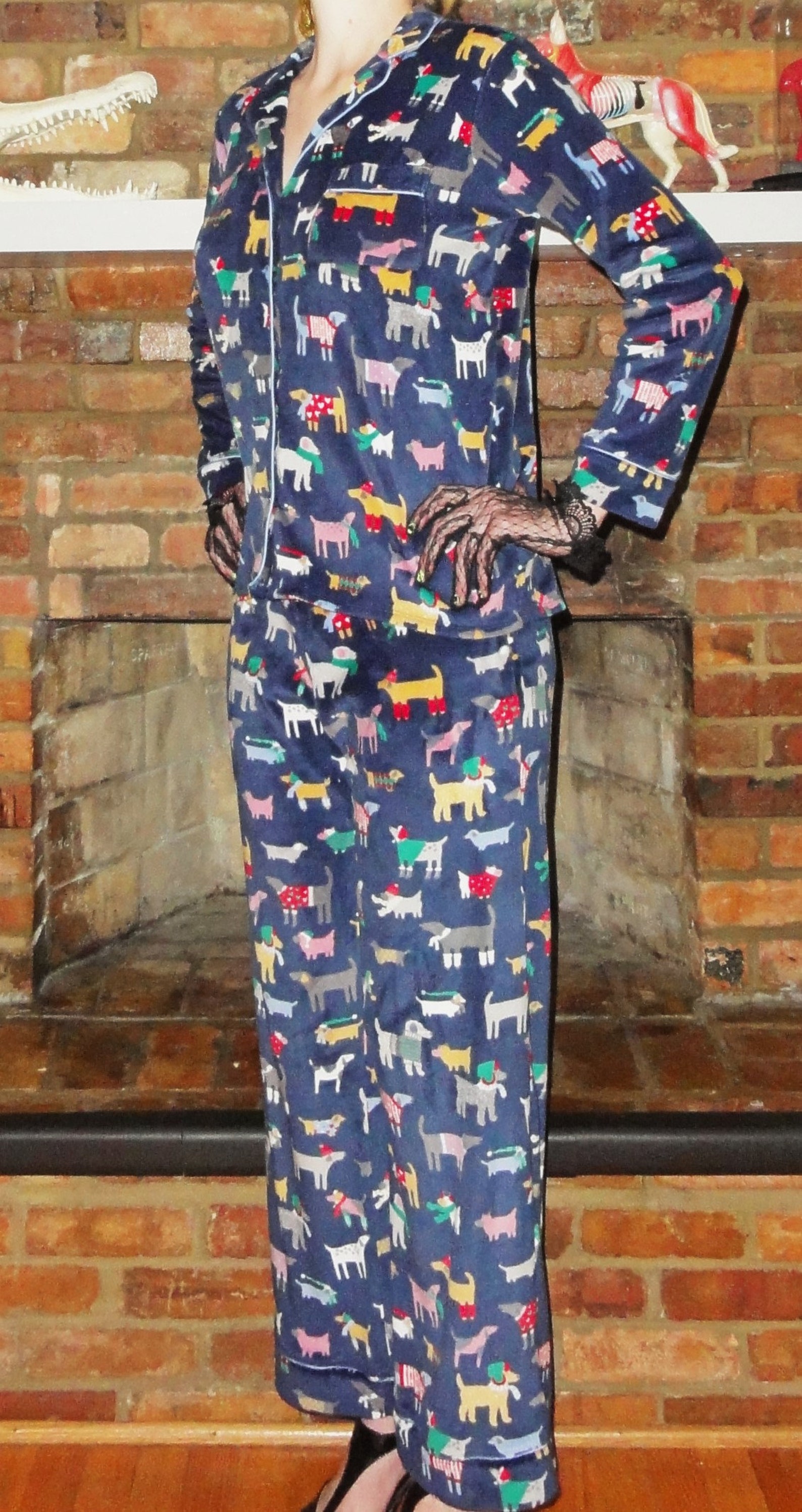 Old Navy Pajamas Dog
 Vintage Navy Blue Dog Pajamas M Long Sleeve Pajama Top & Pants