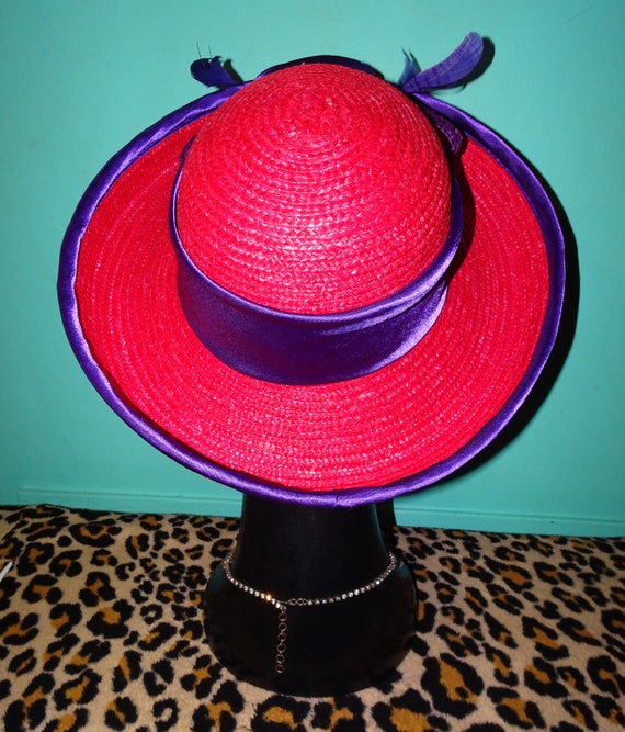Vintage Red & Purple Church Hat w/ Bow - image 7