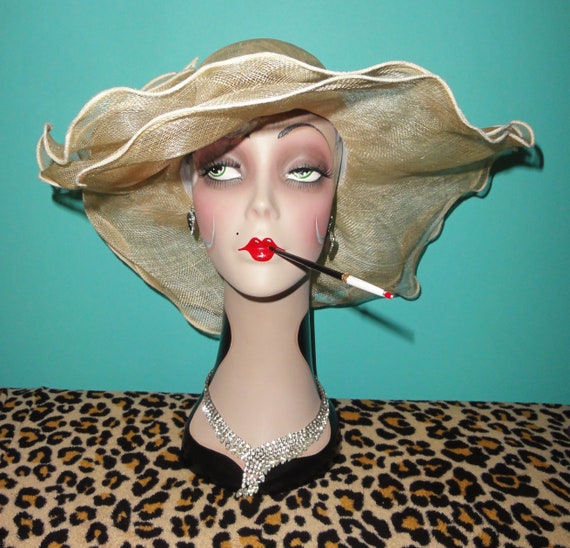 Vintage Ivory Sun Hat pinup retro rockabilly flapper gatsby derby beach