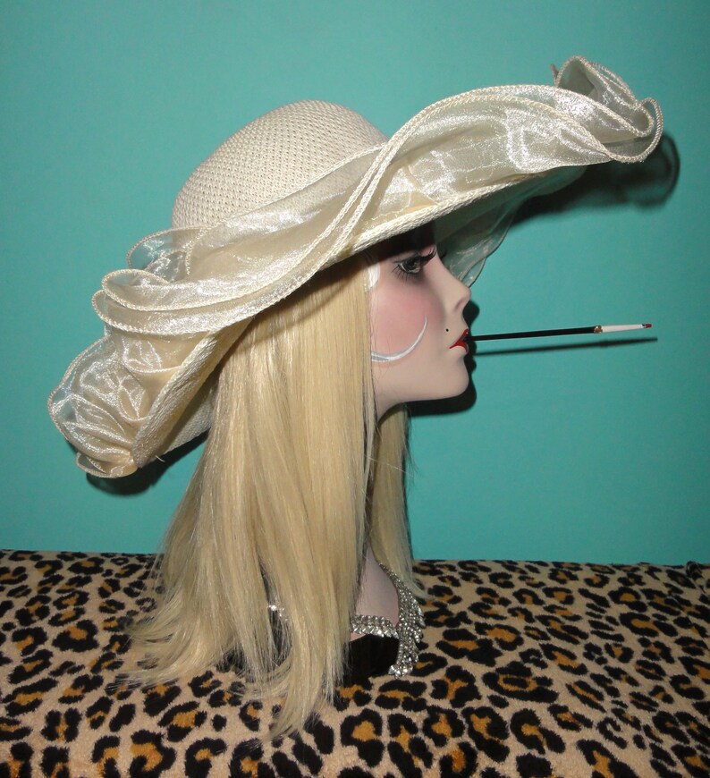Vintage Ivory Sun Hat pinup retro rockabilly flapper gatsby derby beach