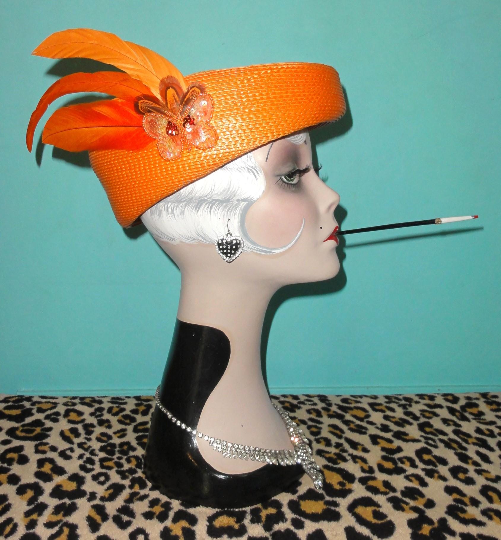 Orange Pillbox Hat - Etsy display picture 2