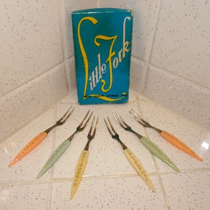 Vintage Little Fork 6 California Cocktail Appetizer Party Forks original box 1950s