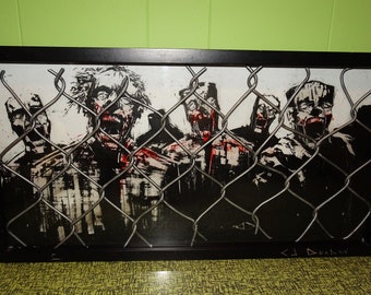 Zombie Hoard behind Chain-link Fence Art