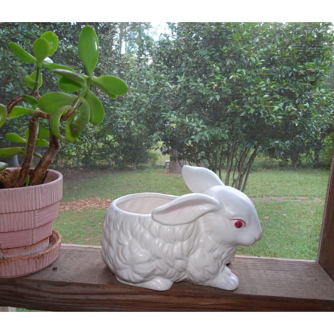 Vintage Lefton White Rabbit Flower Vase Ceramic Planter Hand Painted - Etsy