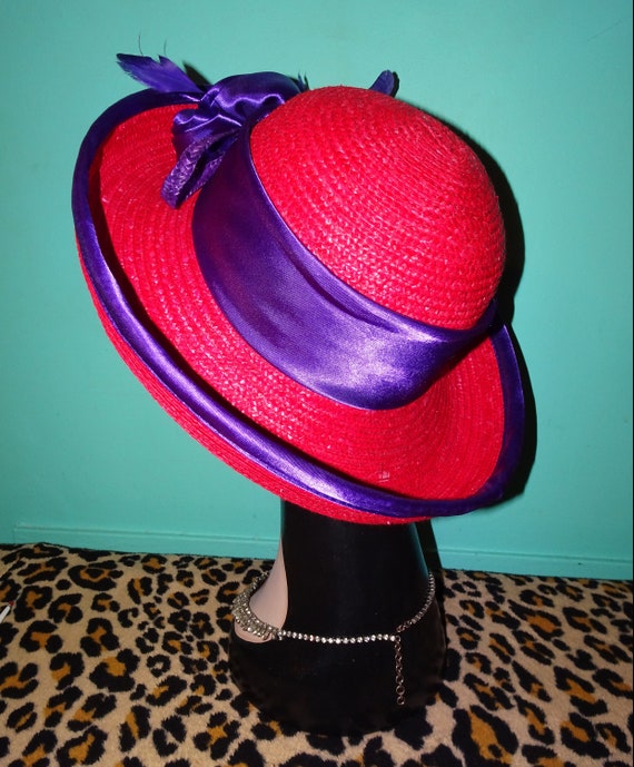 Vintage Red & Purple Church Hat w/ Bow - image 8