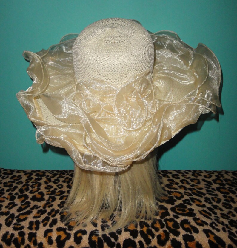 Vintage Ivory Sun Hat pinup retro rockabilly flapper gatsby derby beach