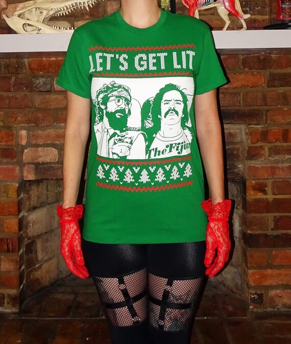 Vintage Green Cheech Chong Let s Get Lit Christmas Shirt S Etsy Denmark