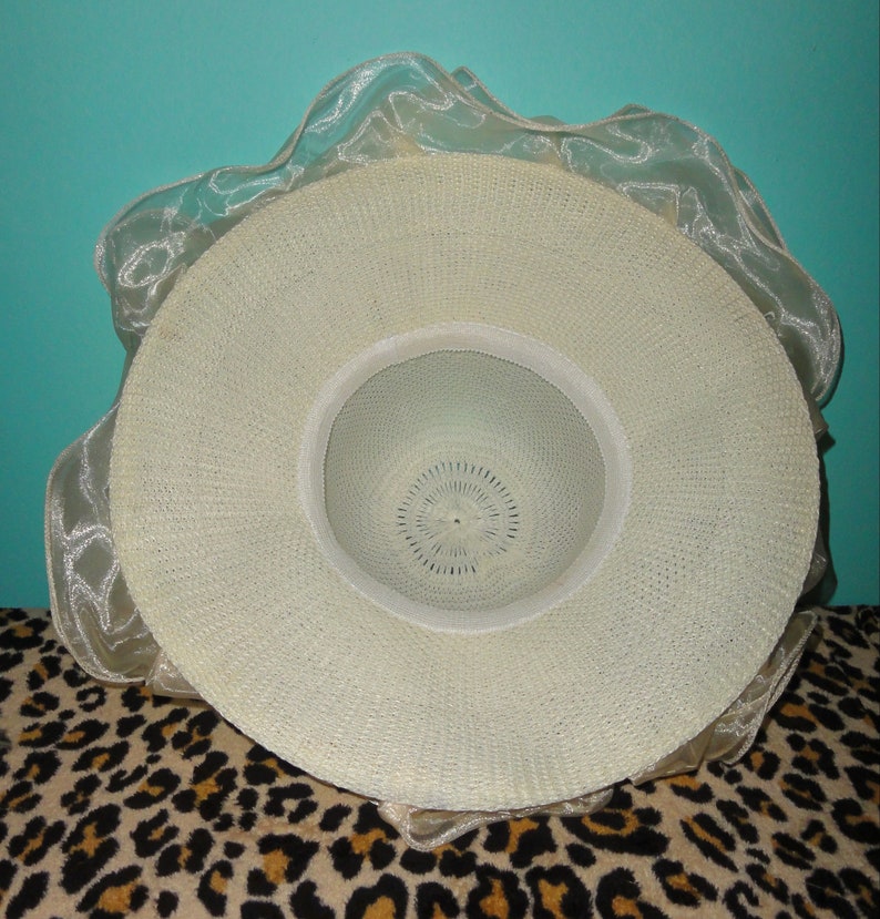 Vintage Ivory Sun Hat pinup retro rockabilly flapper gatsby derby beach