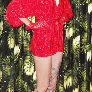 Vintage Short & Sexy Red Robe S pinup retro sleepwear image 2