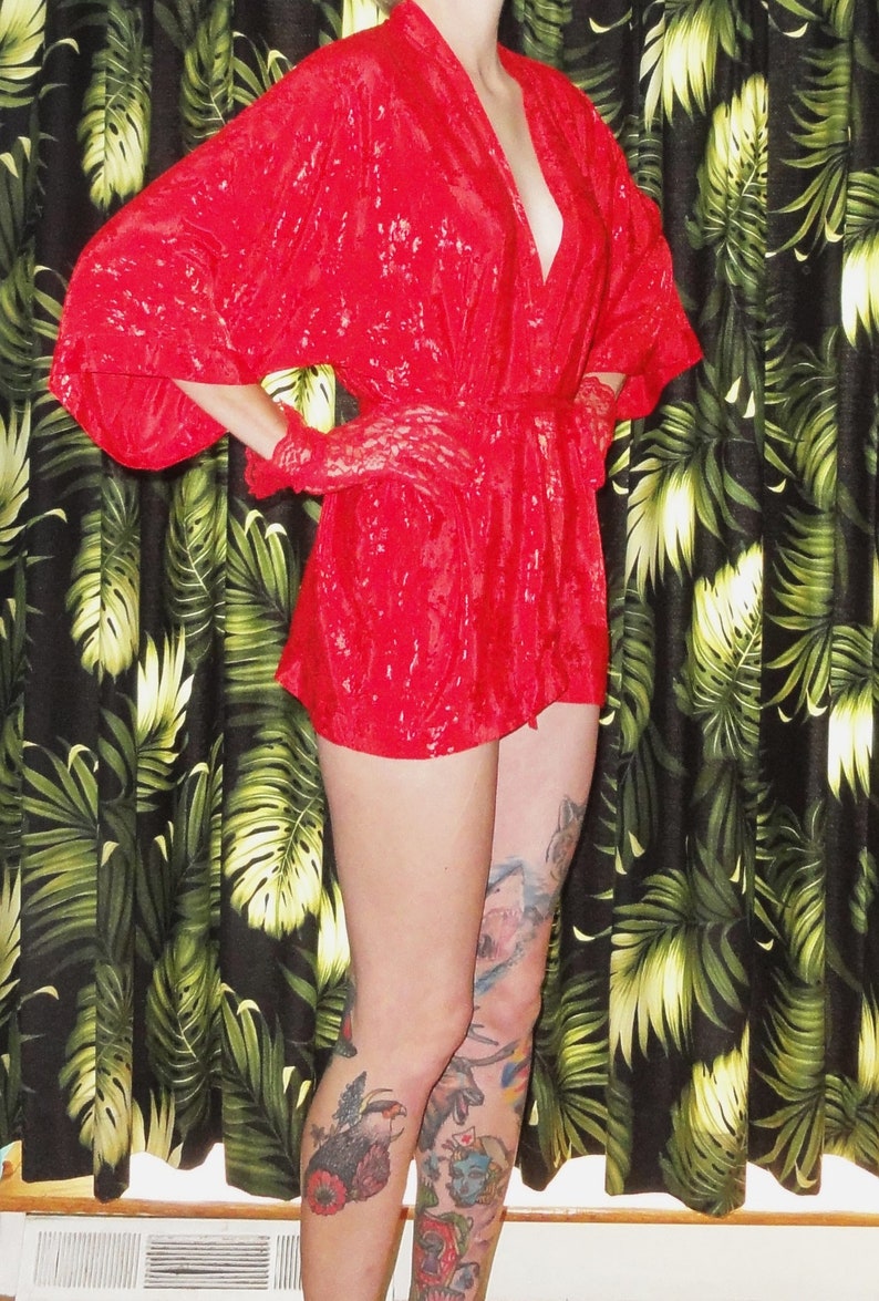 Vintage Short & Sexy Red Robe S pinup retro sleepwear image 2