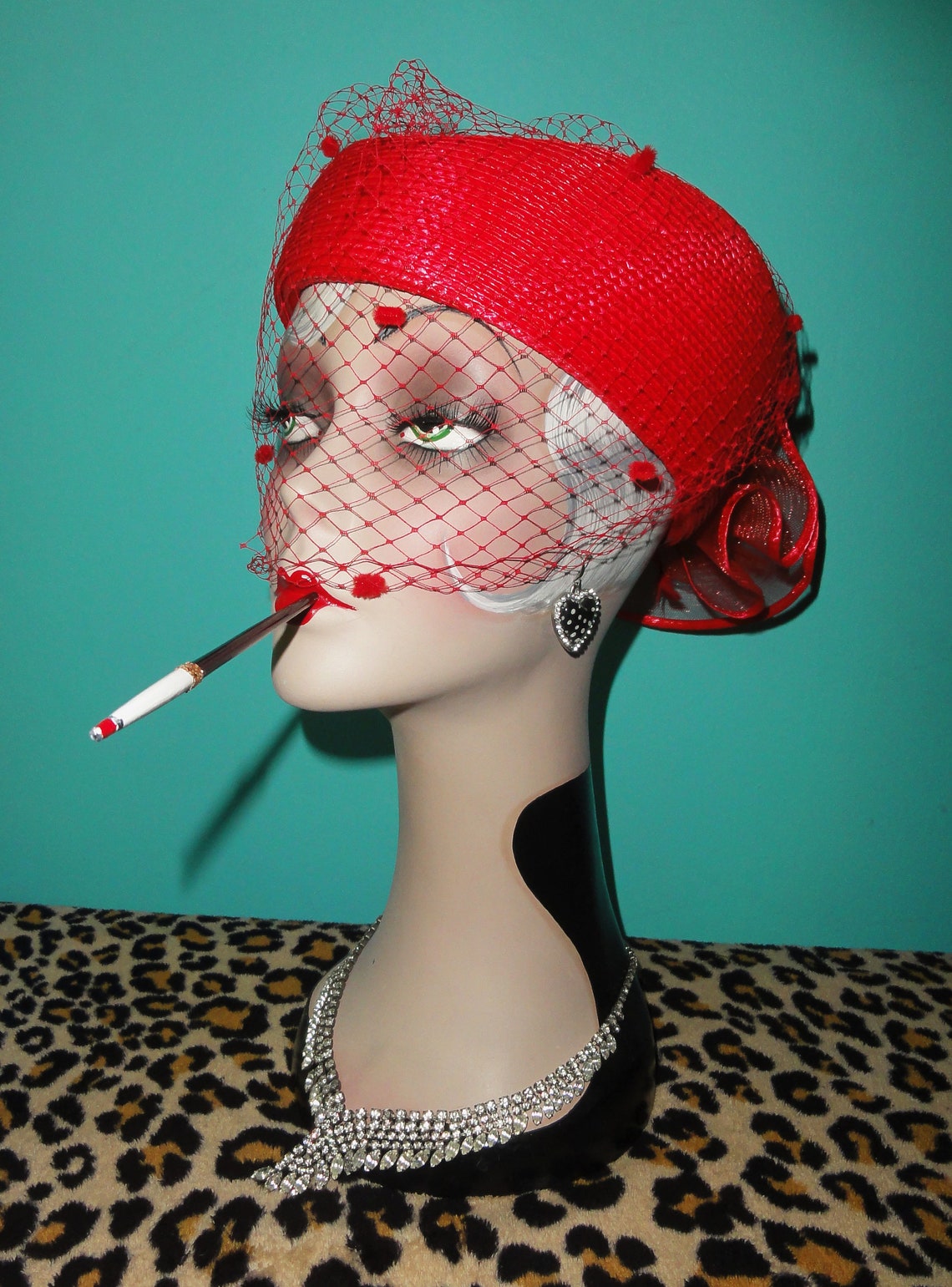 Vintage Red Pillbox Hat With Veil retro rockabilly pinup Etsy