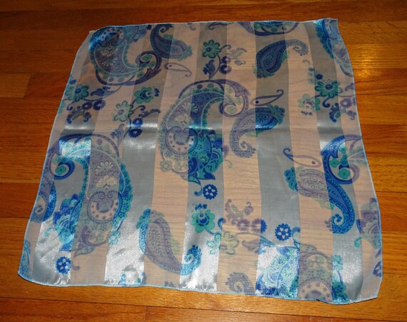 Vintage Blue Paisley & Floral Scarf pinup retro r… - image 1