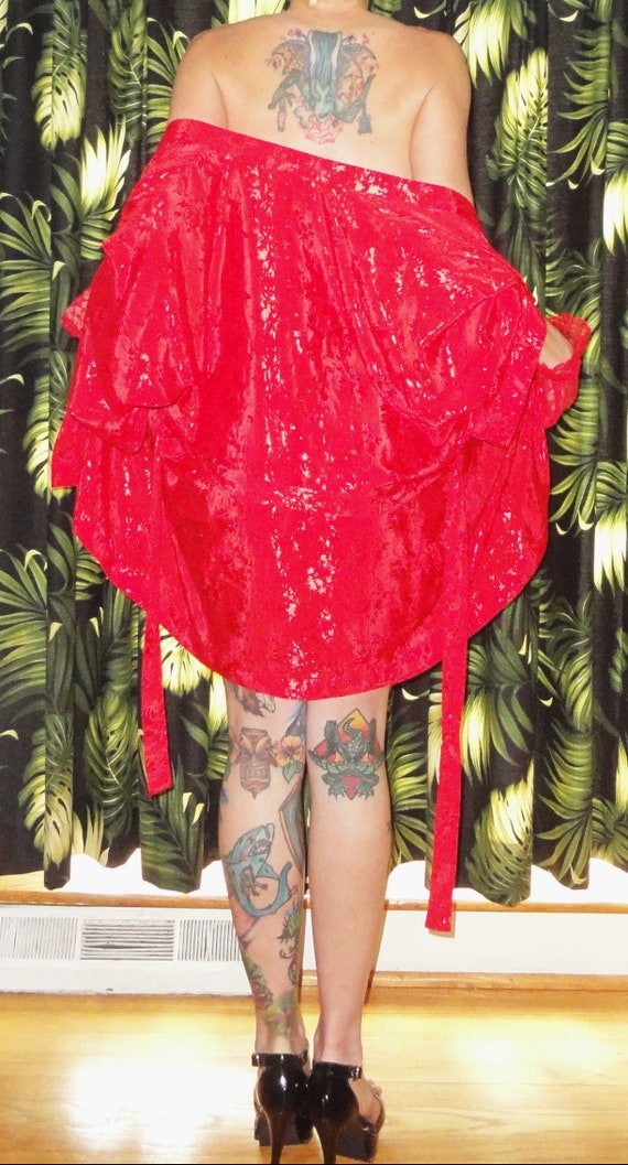 Vintage Short & Sexy Red Robe S pinup retro sleep… - image 9