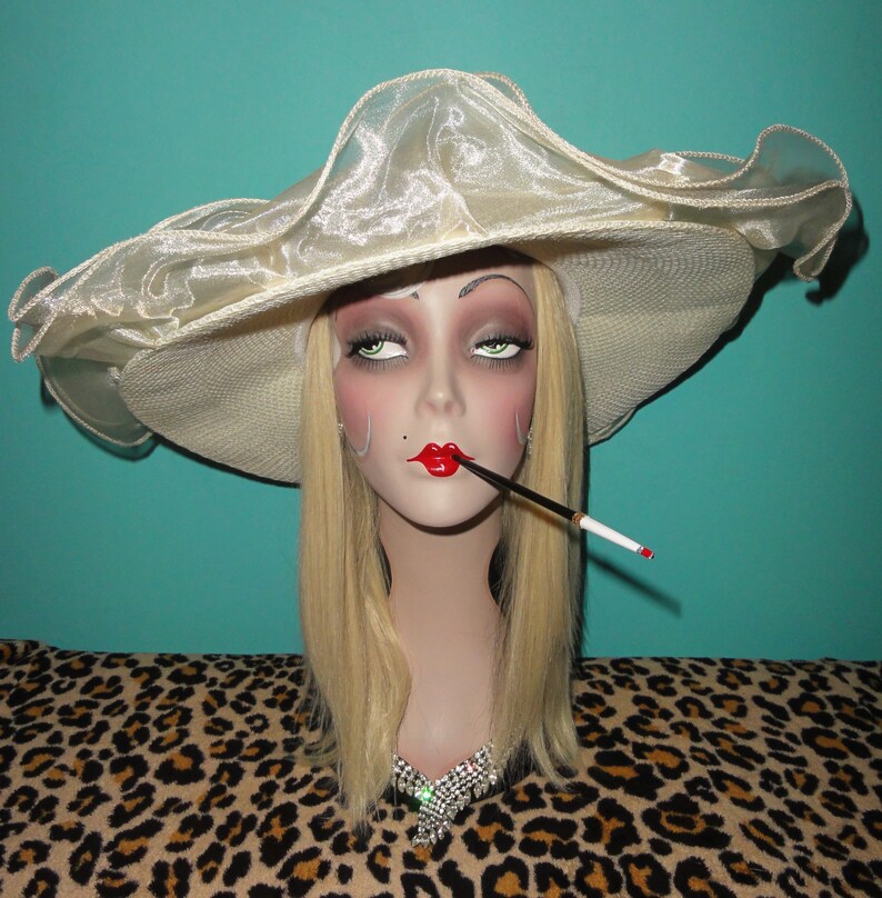 Vintage Ivory Sun Hat pinup retro rockabilly flapper gatsby derby beach