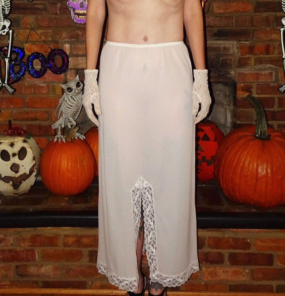 Vintage Long White Half Slip W/ Lace S Etsy