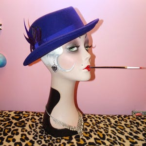 Vintage Purple Wool Church Hat w/ Feathers