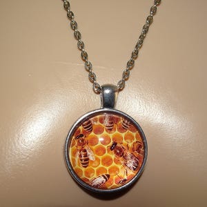 Vintage Honey Bee & Hive Necklace Pendant