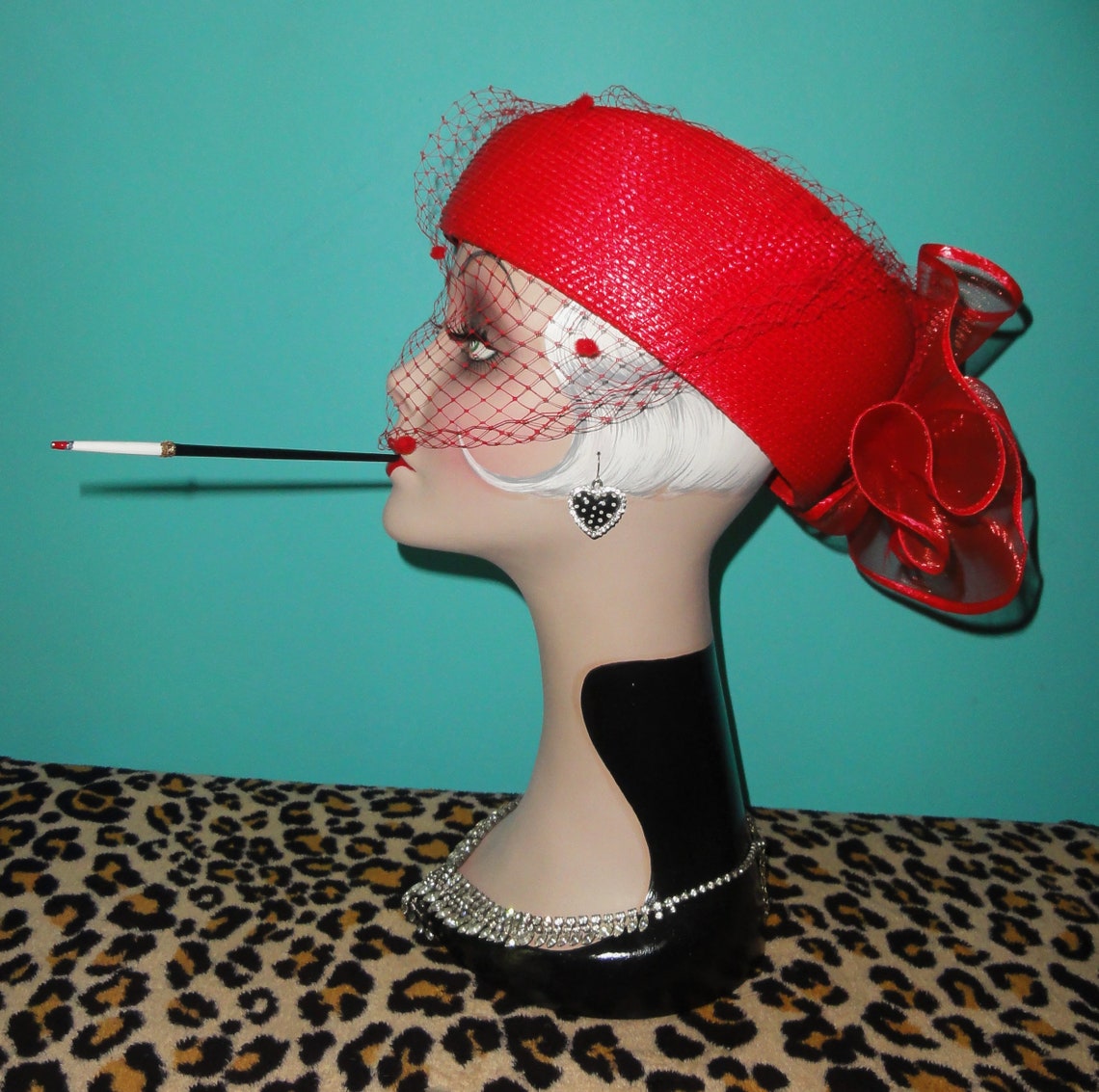 Vintage Red Pillbox Hat With Veil retro rockabilly pinup Etsy